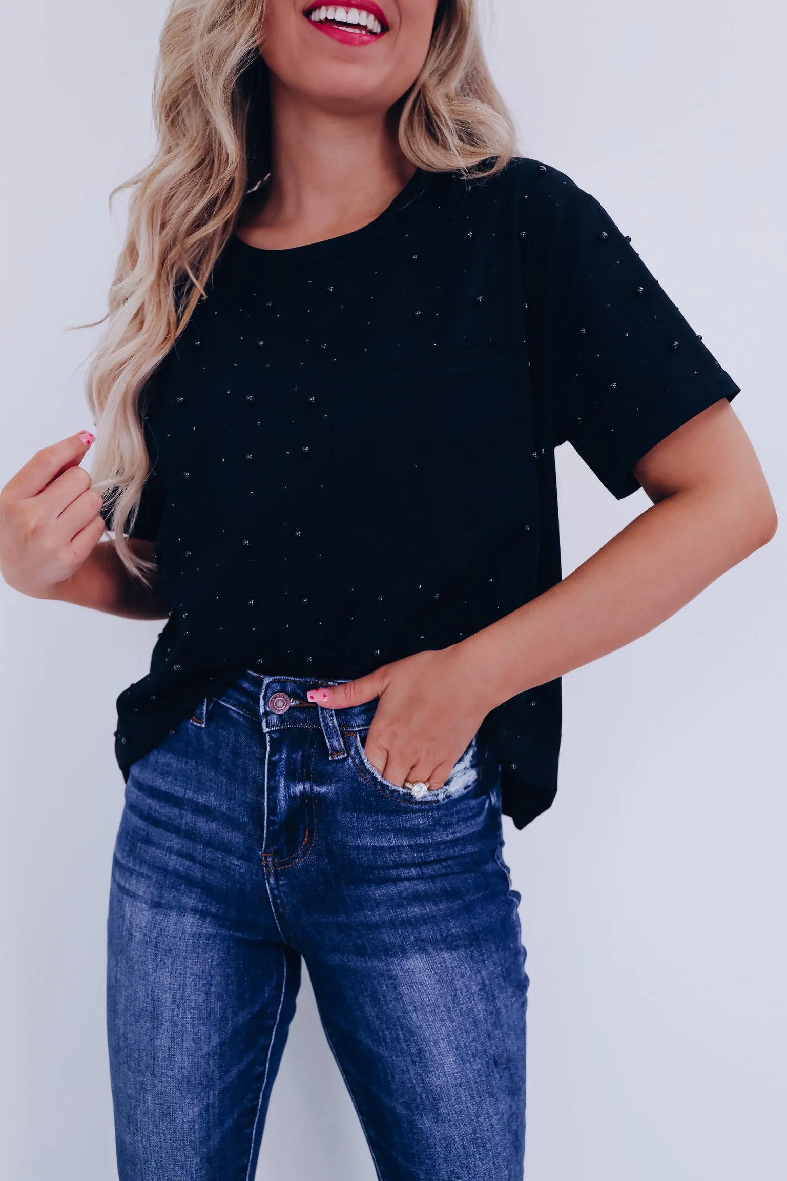 Stauci Stud Embellished T-Shirt- Black
