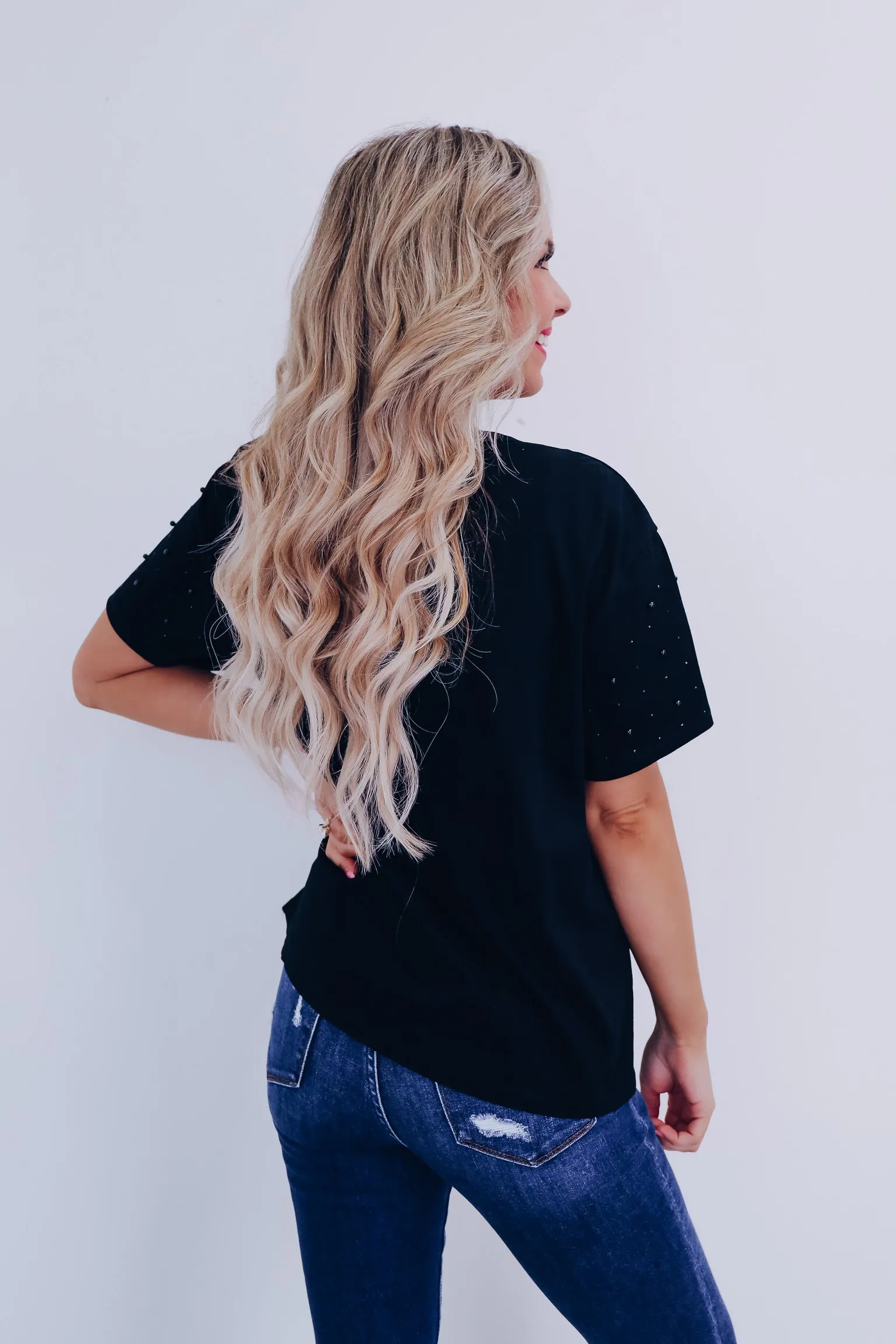 Stauci Stud Embellished T-Shirt- Black