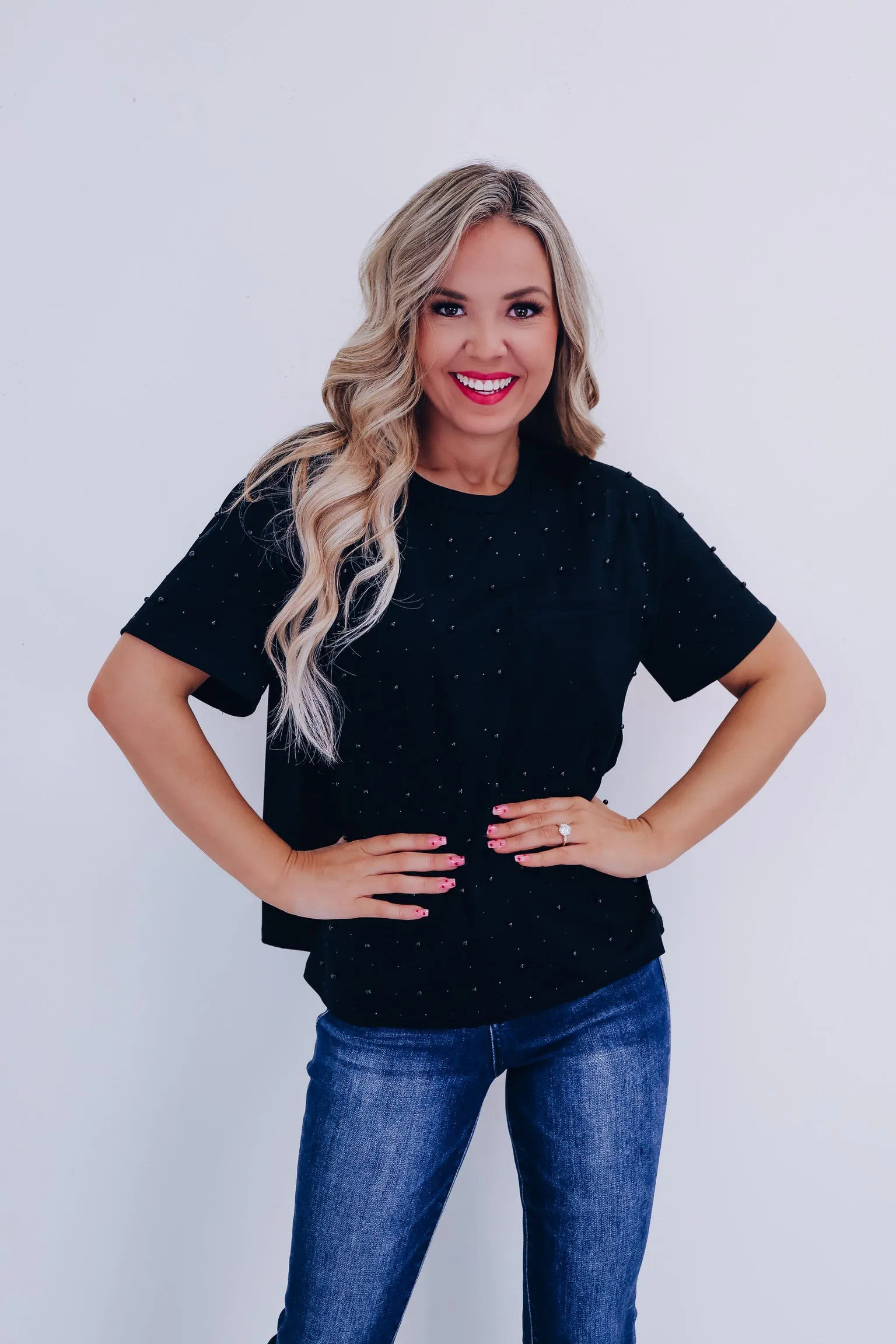 Stauci Stud Embellished T-Shirt- Black