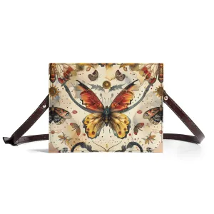 Steampunk Butterfly Book Cover Bag - Vintage-Inspired Crossbody for Book Lovers in Earthy Browns and Cream
