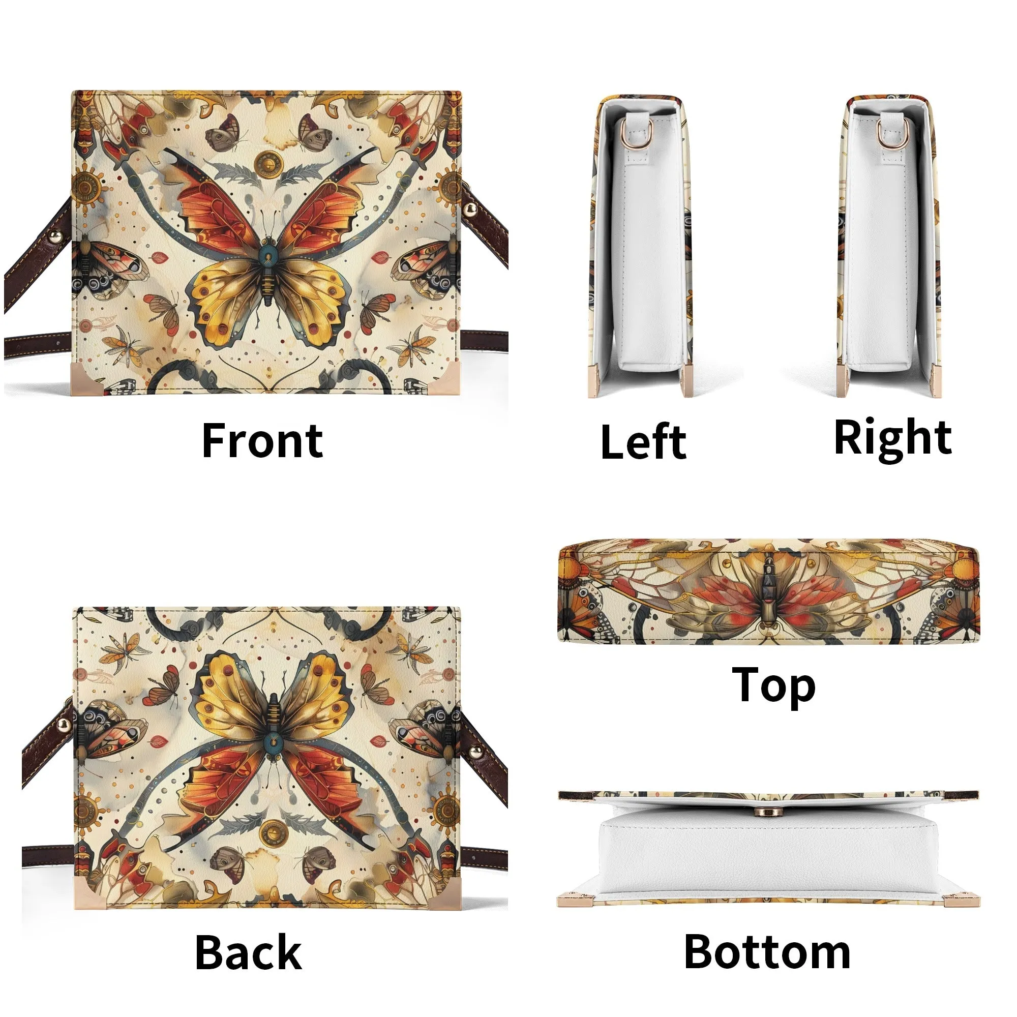 Steampunk Butterfly Book Cover Bag - Vintage-Inspired Crossbody for Book Lovers in Earthy Browns and Cream