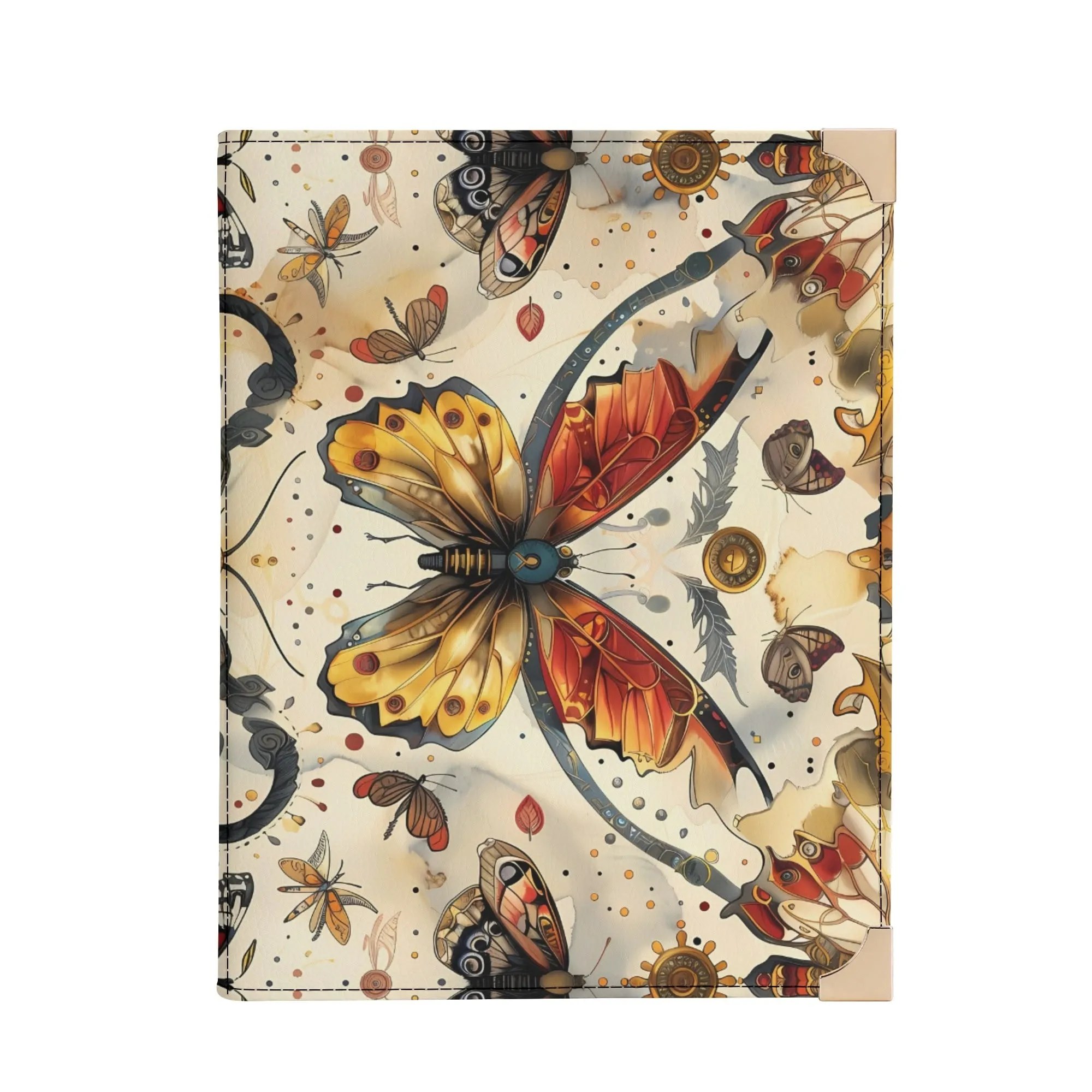 Steampunk Butterfly Book Cover Bag - Vintage-Inspired Crossbody for Book Lovers in Earthy Browns and Cream