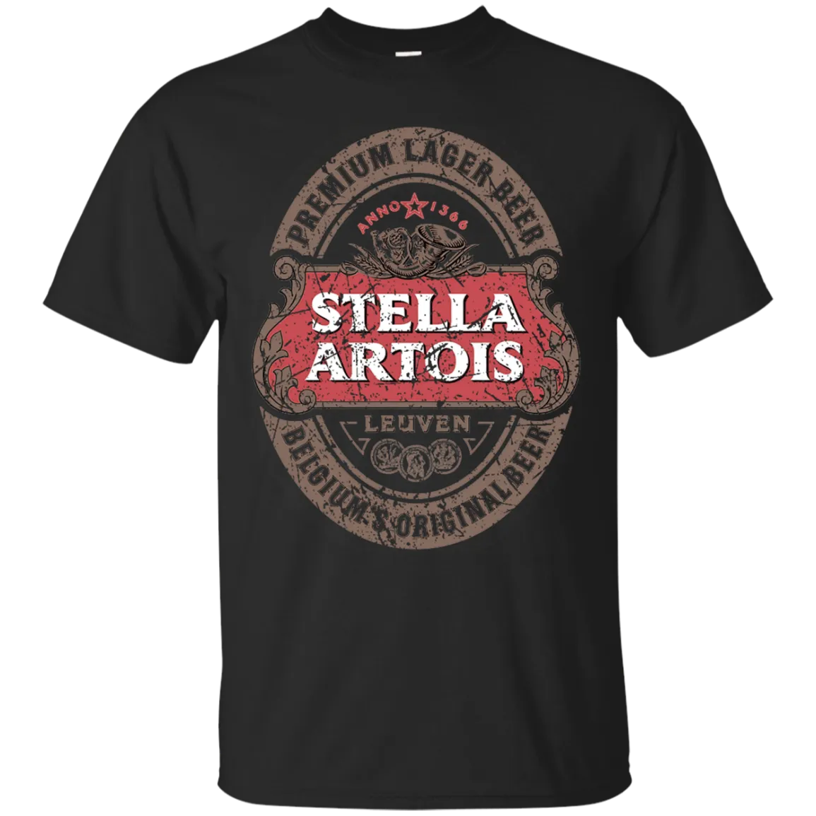 Stella Artois Beer T-Shirt Custom Designed Color Worn Label Pattern