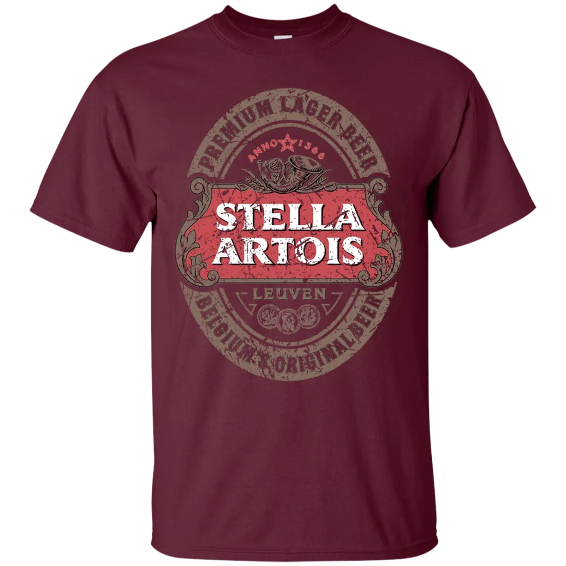 Stella Artois Beer T-Shirt Custom Designed Color Worn Label Pattern