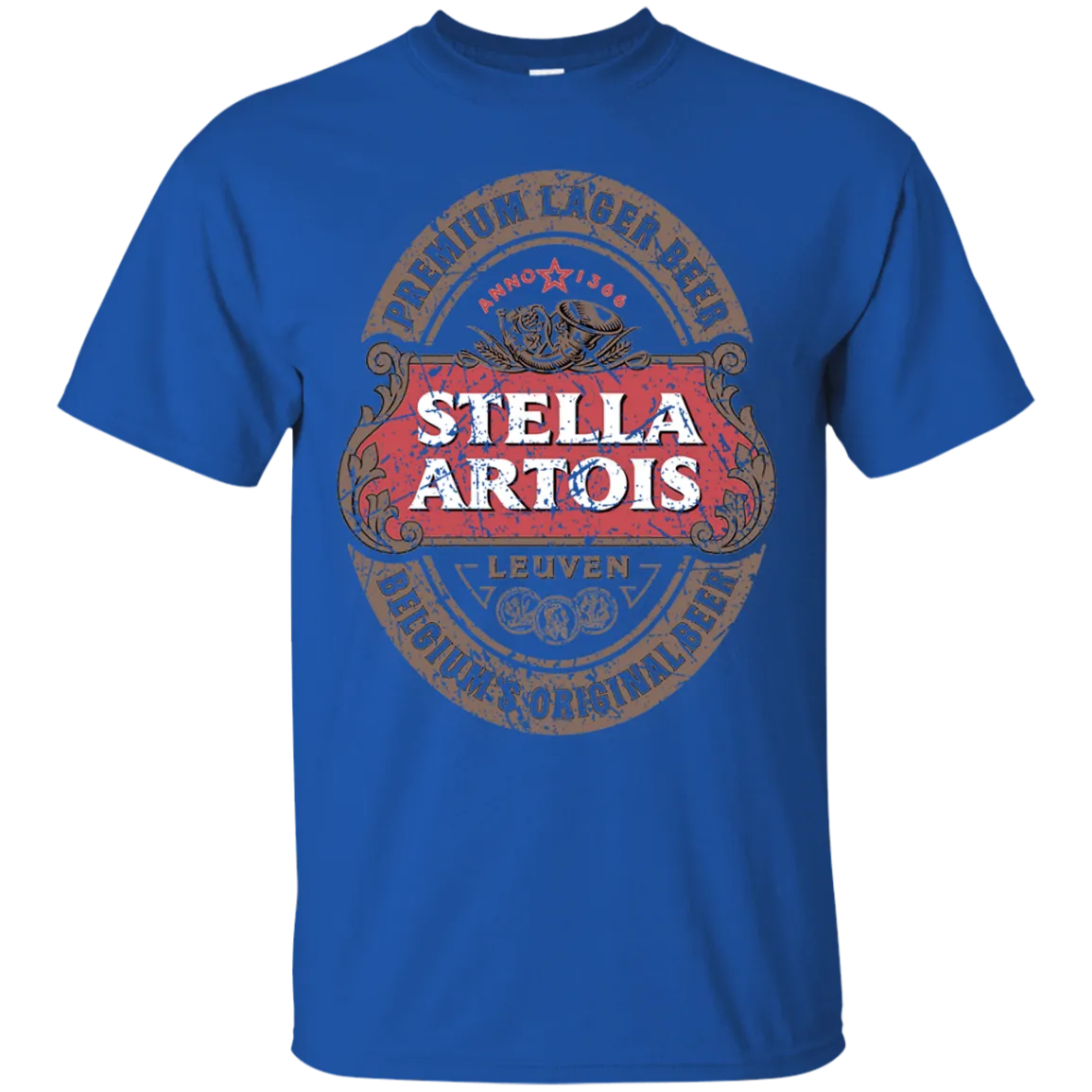 Stella Artois Beer T-Shirt Custom Designed Color Worn Label Pattern