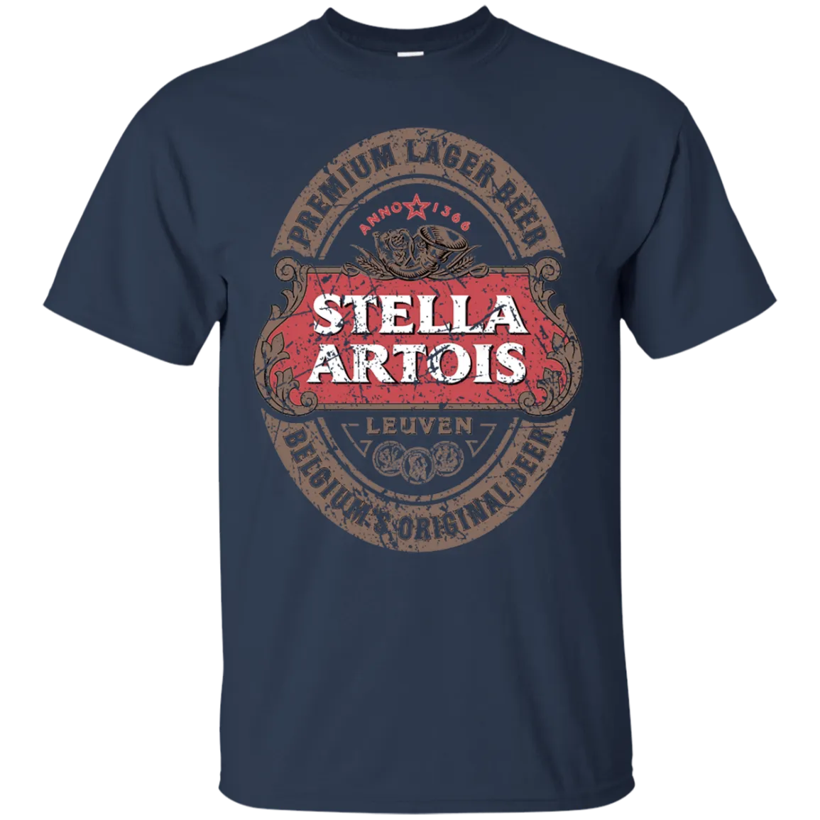 Stella Artois Beer T-Shirt Custom Designed Color Worn Label Pattern