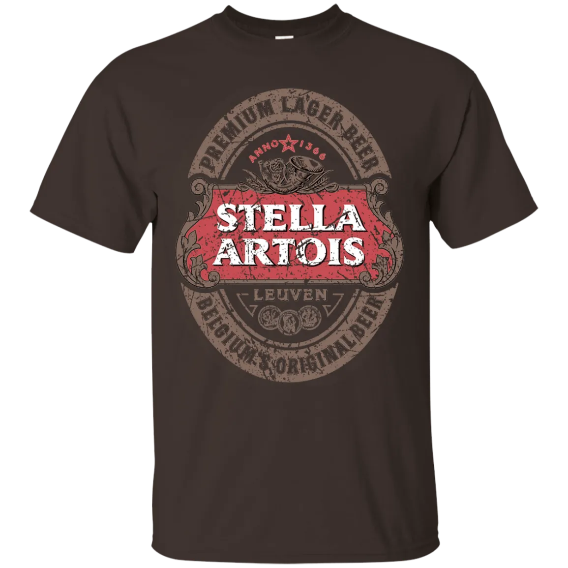 Stella Artois Beer T-Shirt Custom Designed Color Worn Label Pattern