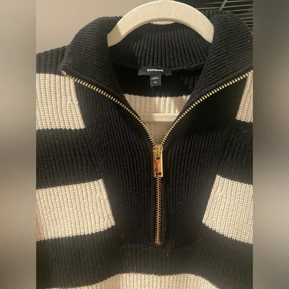 Striped ribbed quarter zip up tunic