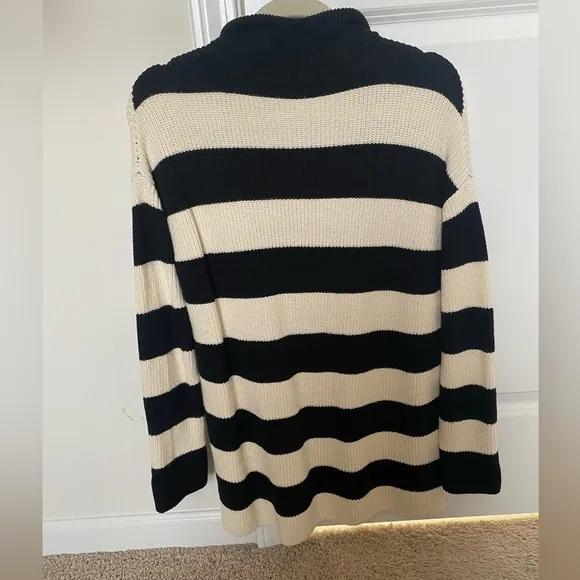 Striped ribbed quarter zip up tunic