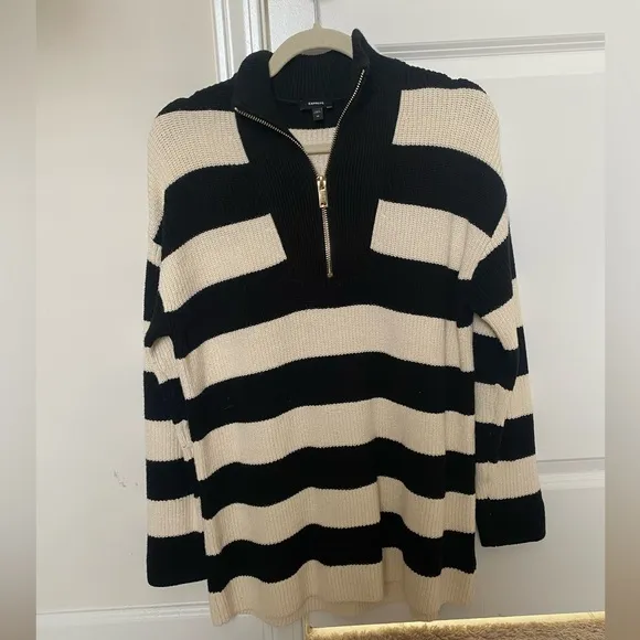 Striped ribbed quarter zip up tunic