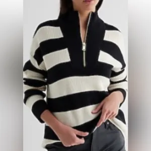 Striped ribbed quarter zip up tunic