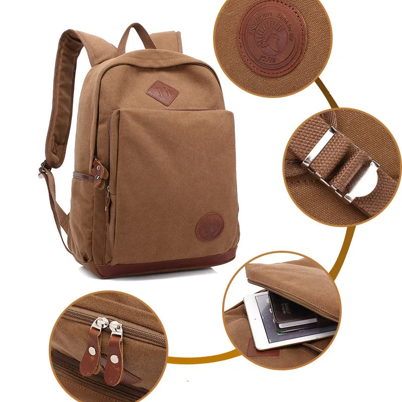 Student's Canvas Backpack Fit 15in Laptop