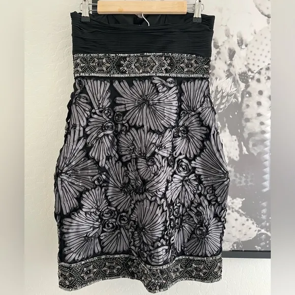 Sue Wong Nocturne Sequins Beaded Soutache Ribbon Formal Mini Dress