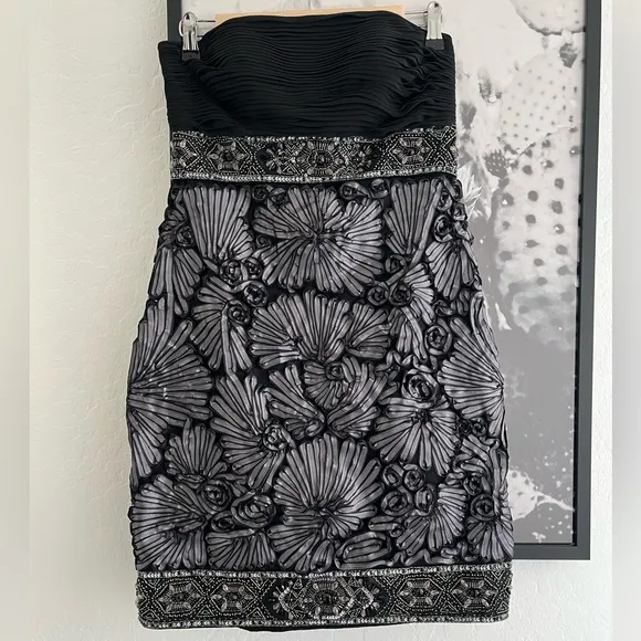 Sue Wong Nocturne Sequins Beaded Soutache Ribbon Formal Mini Dress