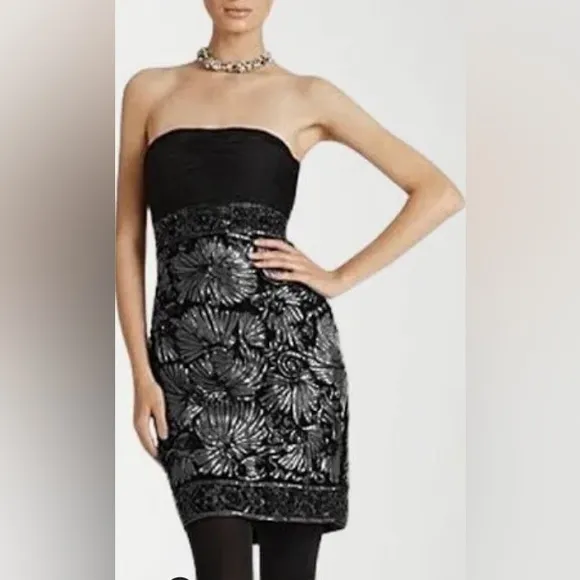 Sue Wong Nocturne Sequins Beaded Soutache Ribbon Formal Mini Dress