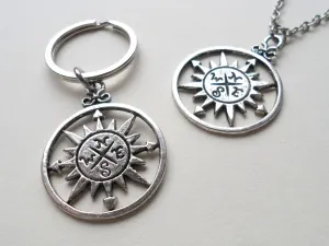 Sun Compass Necklace and Keychain Set - I'd Be Lost Without You; Couples Keychain Set