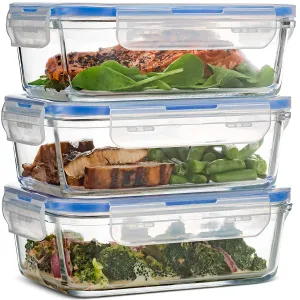 Superior Glass Meal Prep Containers - 3-pack BPA-free Airtight Food Storage Containers with 100% Leak Proof Locking Lids, Freezer to Oven Safe Great on-the-go Portion Control Lunch (28 Ounce)