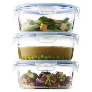 Superior Glass Round Meal Prep Containers -3pk (32oz) BPA-free Airtight Food Storage Containers with 100% Leak Proof Locking Lids, Freezer to Oven Safe Great on-the-go Portion Control Lunch Containers