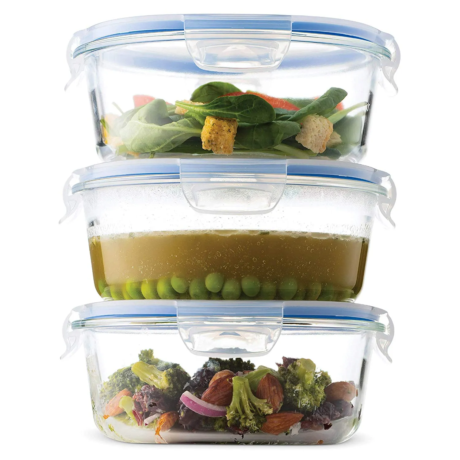 Superior Glass Round Meal Prep Containers -3pk (32oz) BPA-free Airtight Food Storage Containers with 100% Leak Proof Locking Lids, Freezer to Oven Safe Great on-the-go Portion Control Lunch Containers