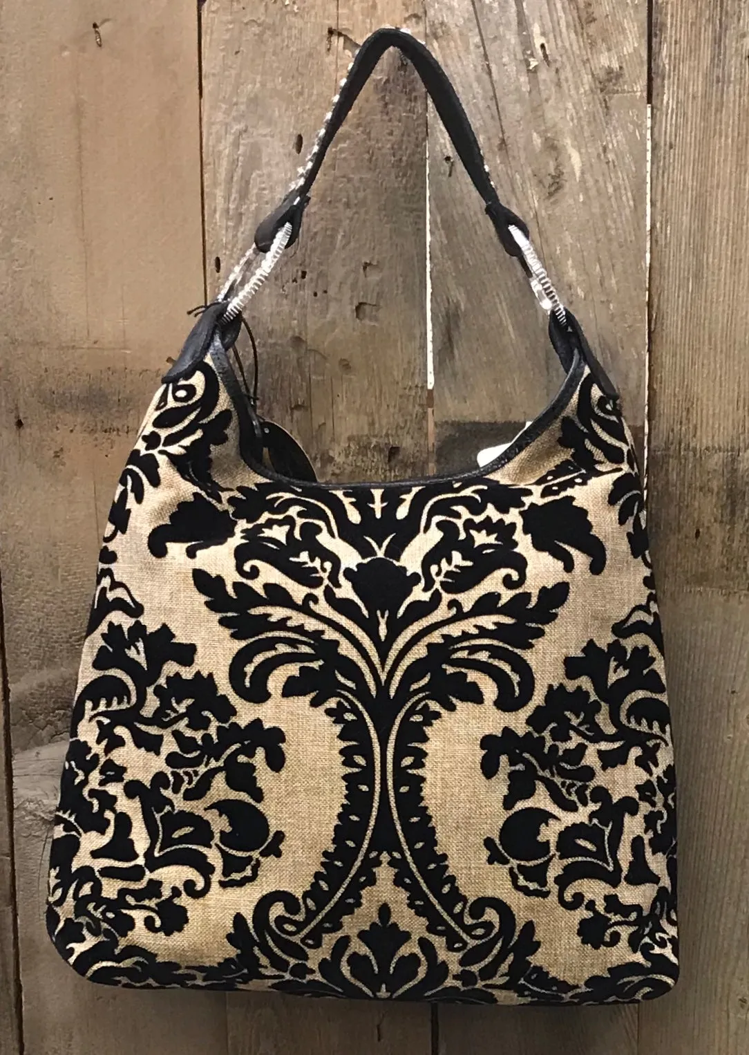 Tan Canvas With Black Velvet Embellishment
