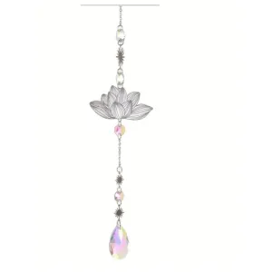Teardrop Crystal Prism with Metal Lotus