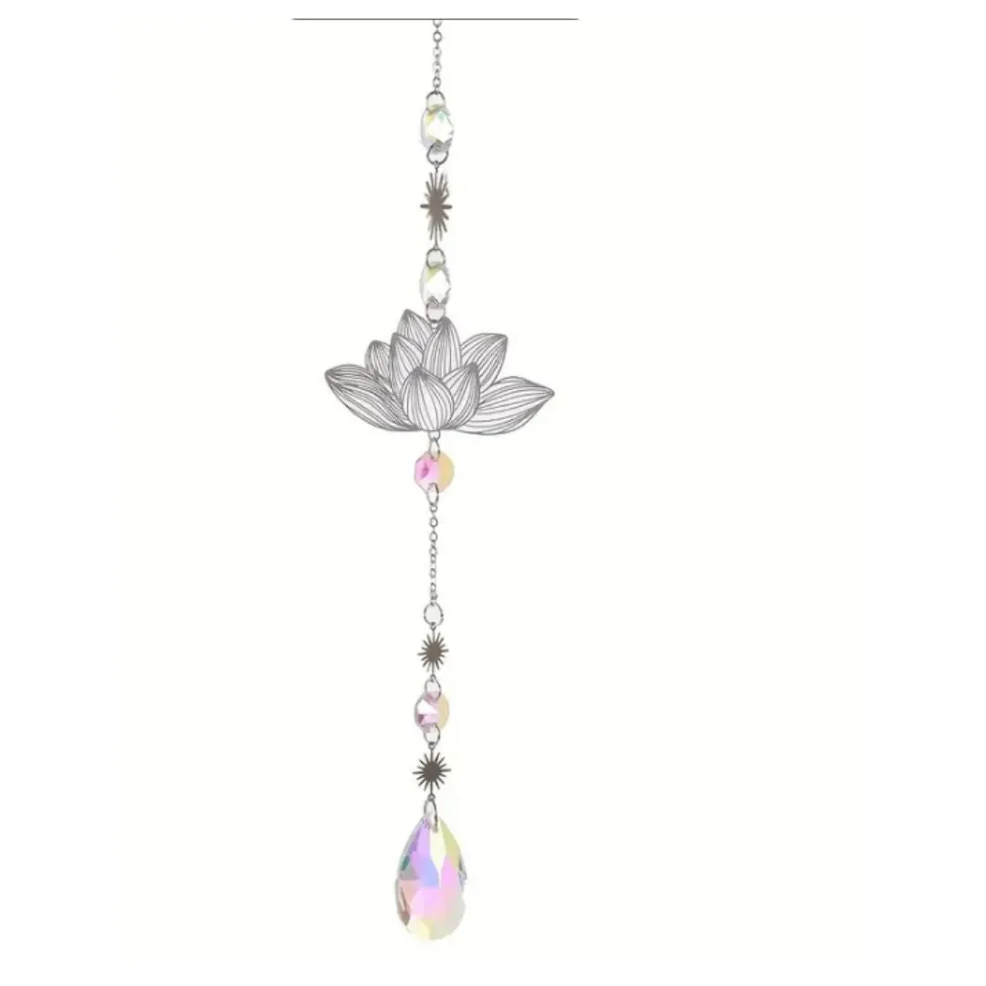 Teardrop Crystal Prism with Metal Lotus