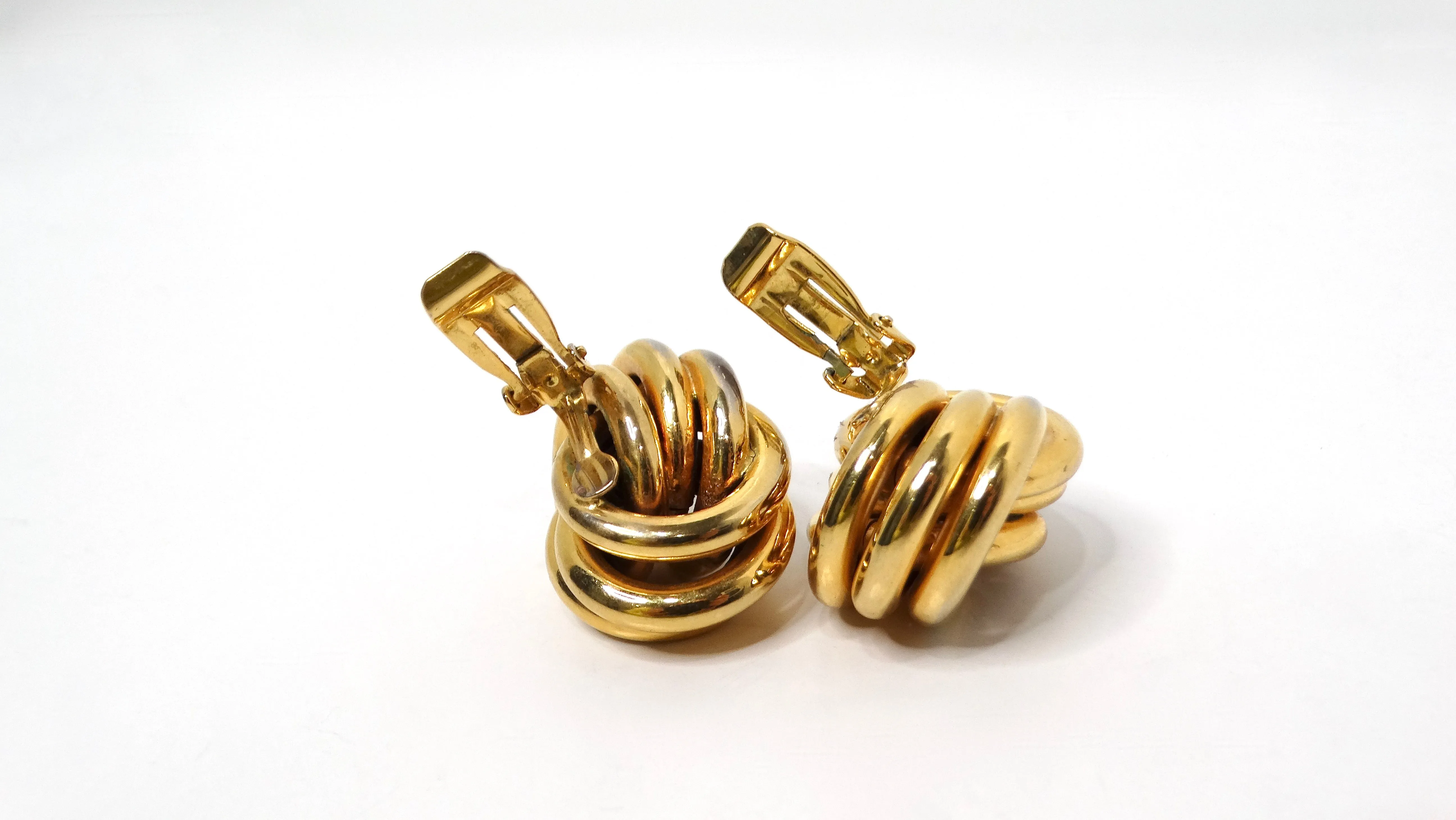Tiffany Inspired 1980s Large Eternity Knot Gold-Tone Clip-On Earrings