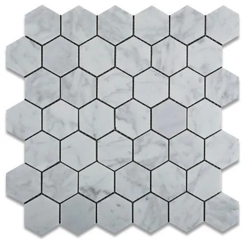 Tilefornia Italian Carrara White Marble 2" Hexagon Mosaic Tile Polished/Honed