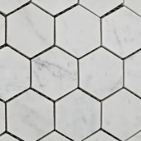 Tilefornia Italian Carrara White Marble 2" Hexagon Mosaic Tile Polished/Honed