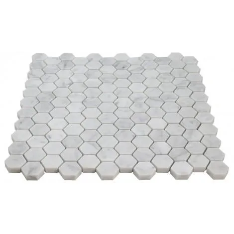 Tilefornia Italian Carrara White Marble 2" Hexagon Mosaic Tile Polished/Honed