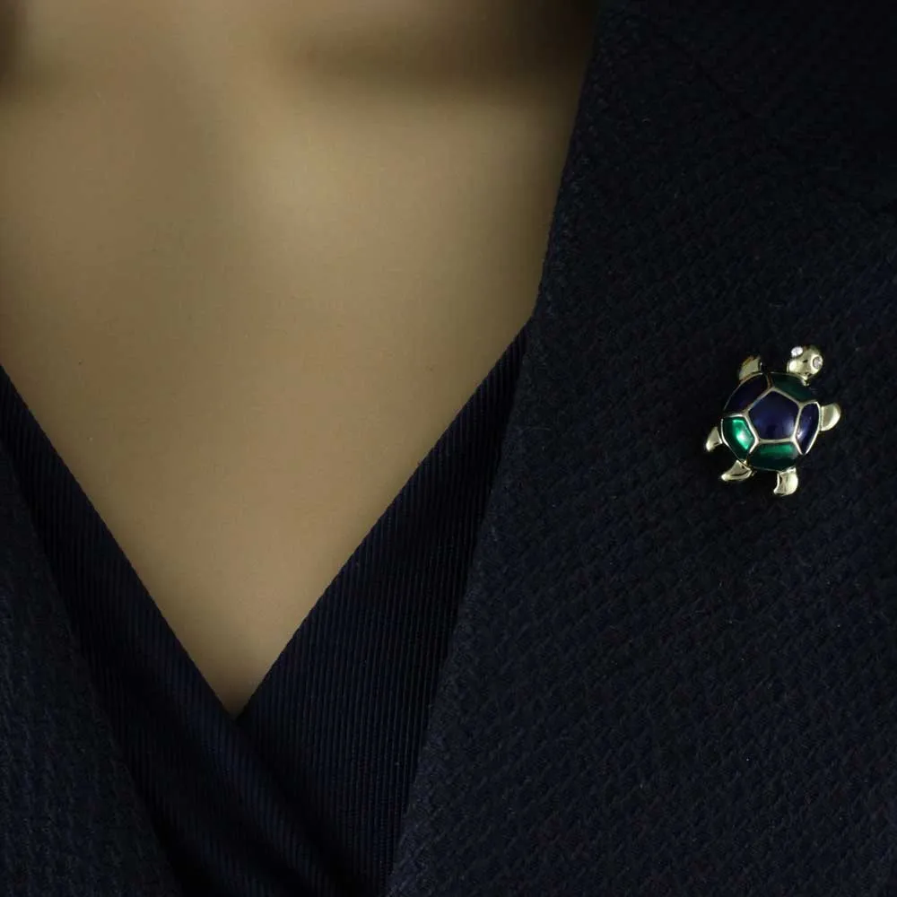 Tiny Blue and Green Enamel Turtle Lapel Tac Pin - SP213A