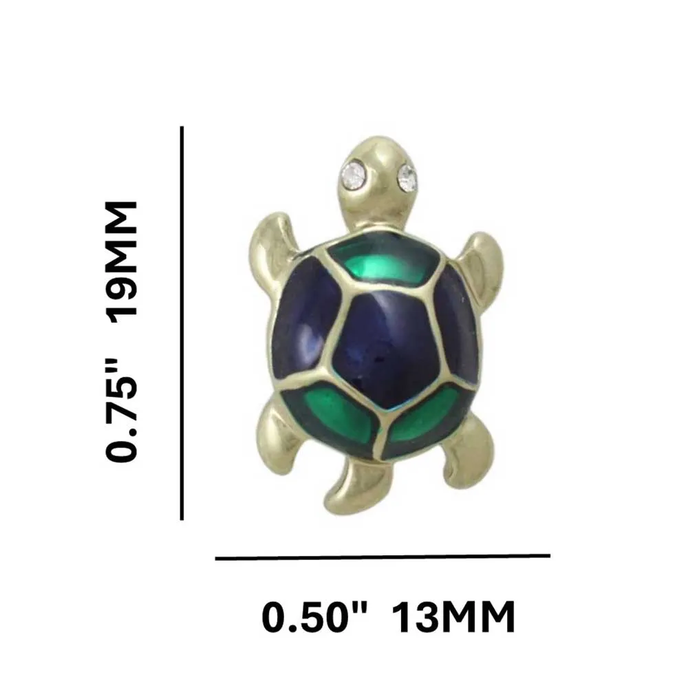 Tiny Blue and Green Enamel Turtle Lapel Tac Pin - SP213A
