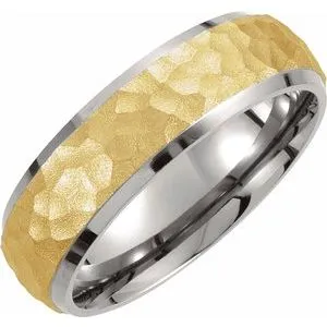 Titanium & Gold Immerse Plated 7 mm Hammered Finish Beveled-Edge Band Size 6.5