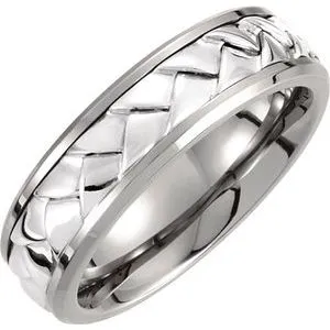 Titanium & Sterling Silver Inlay 7 mm Woven Band Size 10.5