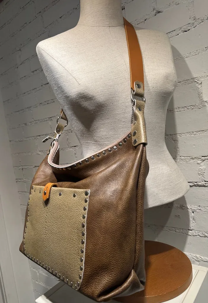 TOBACCO WITH STINGRAY LEATHER CROSSBODY HANDBAG TOTE II233