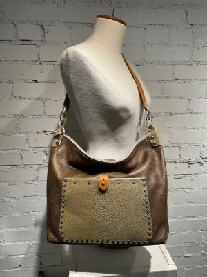 TOBACCO WITH STINGRAY LEATHER CROSSBODY HANDBAG TOTE II233
