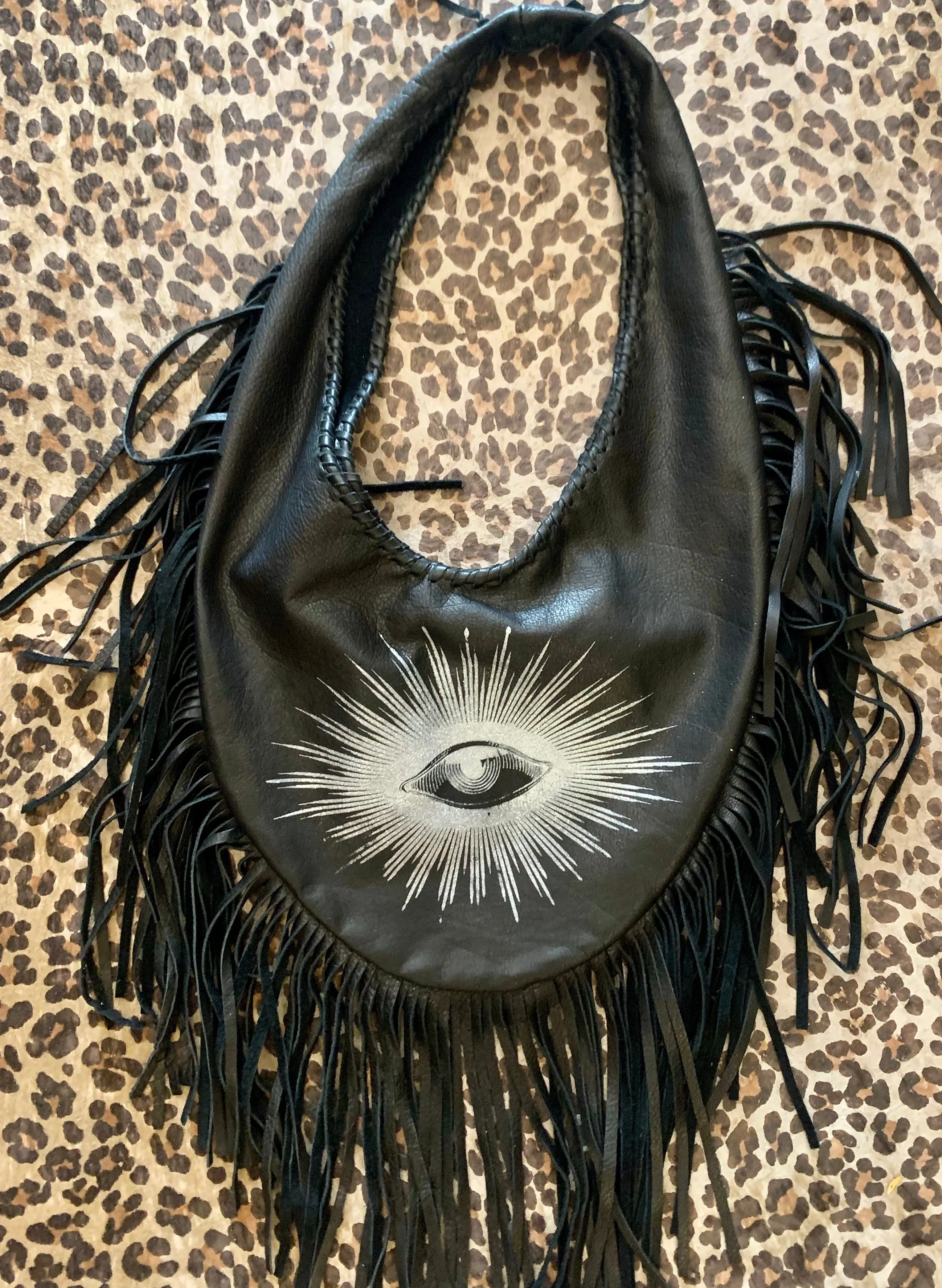 Totem Salvaged Leather Fringe Teardrop Shoulder Bag