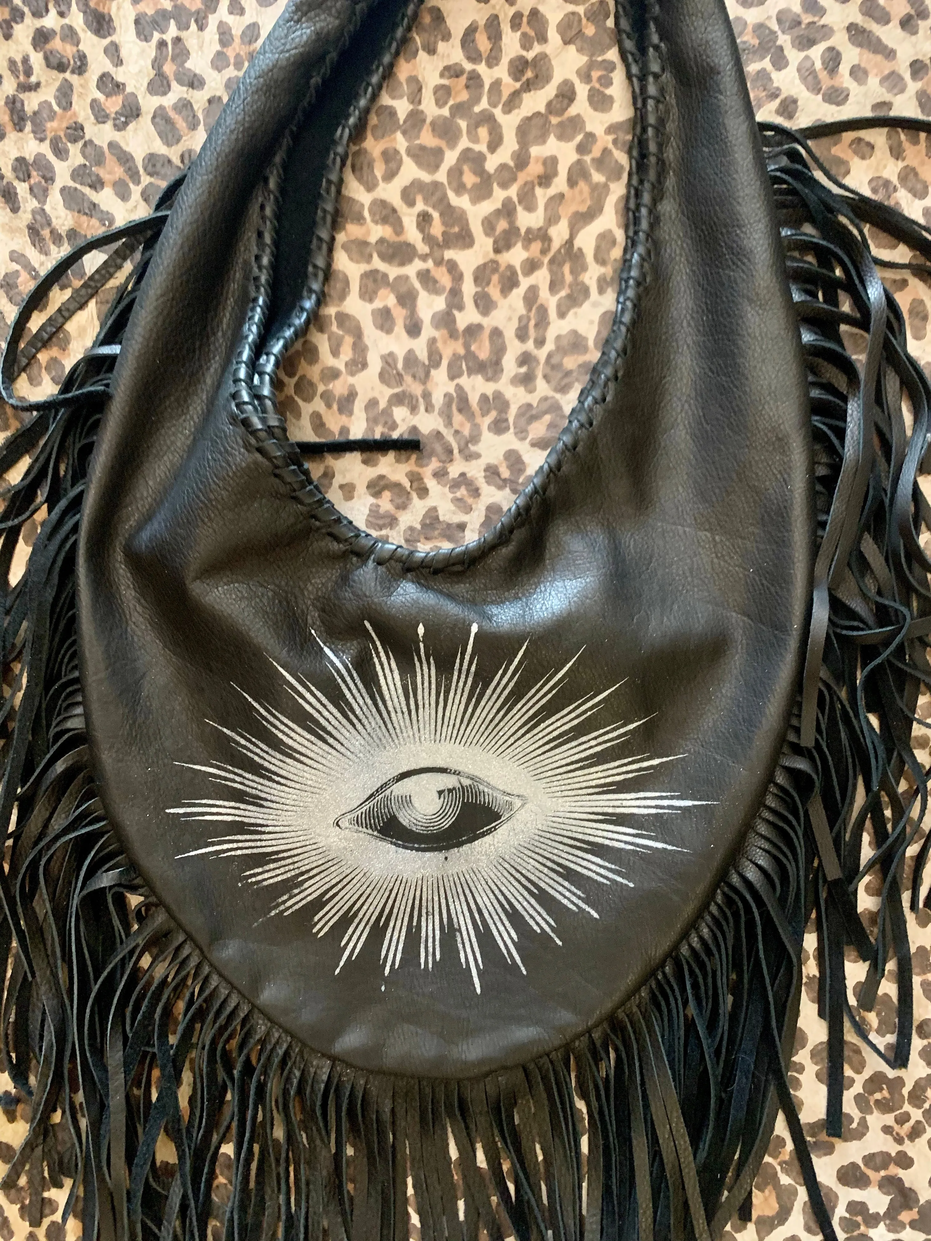 Totem Salvaged Leather Fringe Teardrop Shoulder Bag