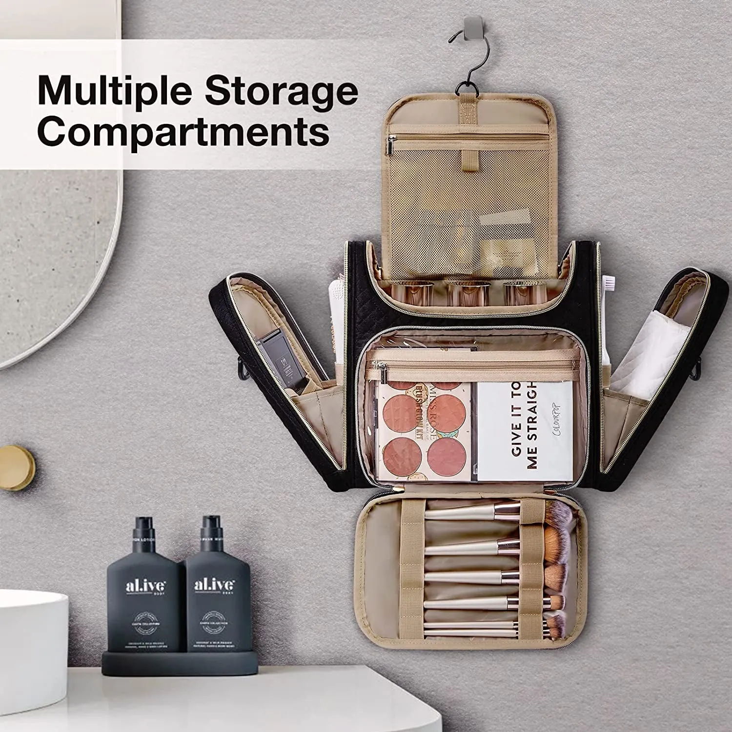 Travel Toiletry Bag for Women Waterproof Cosmetic Bag with Hook