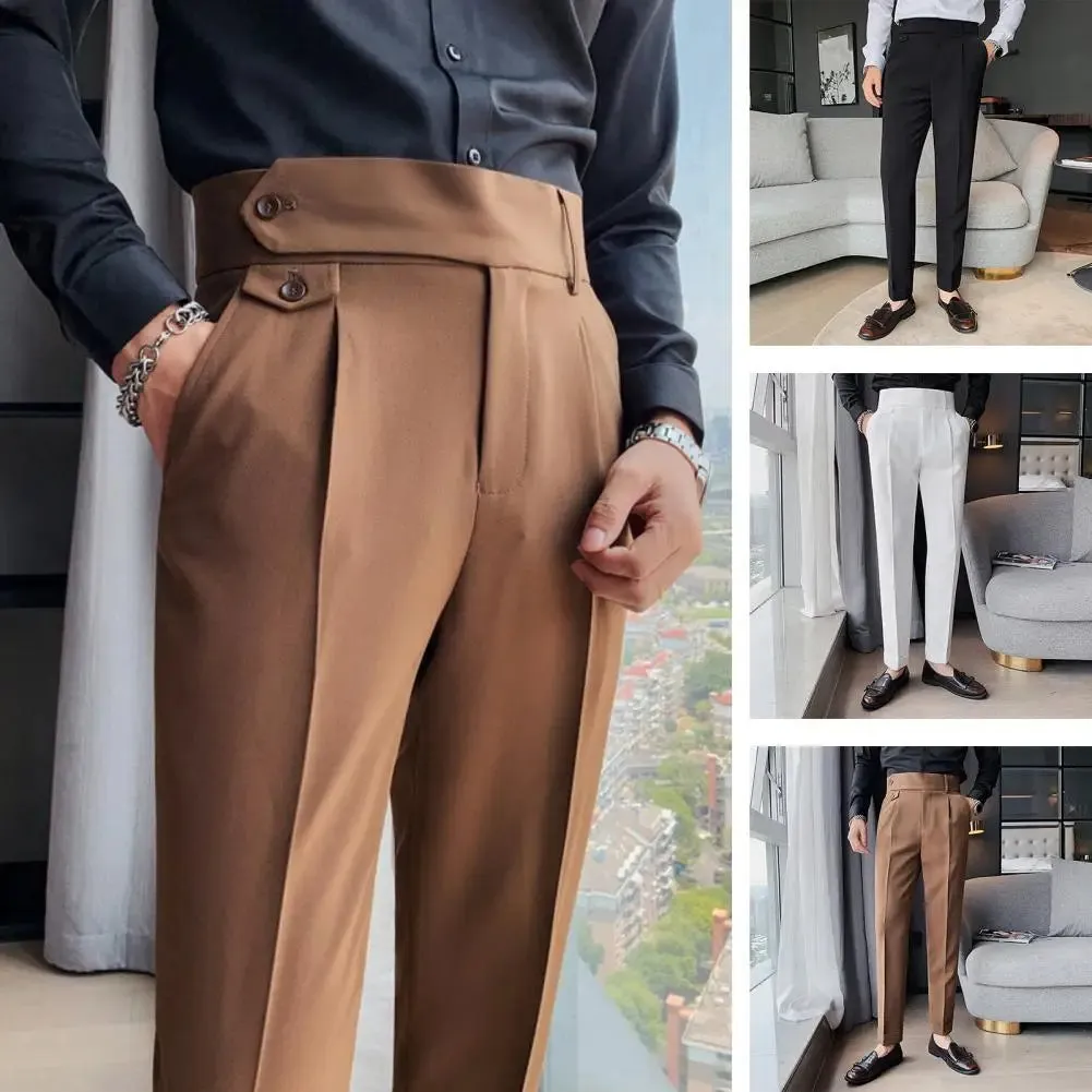 Trendy Business Pants Formal Dress Trousers Solid Color Slim-fitting Buttons Suit Trousers  Dressing