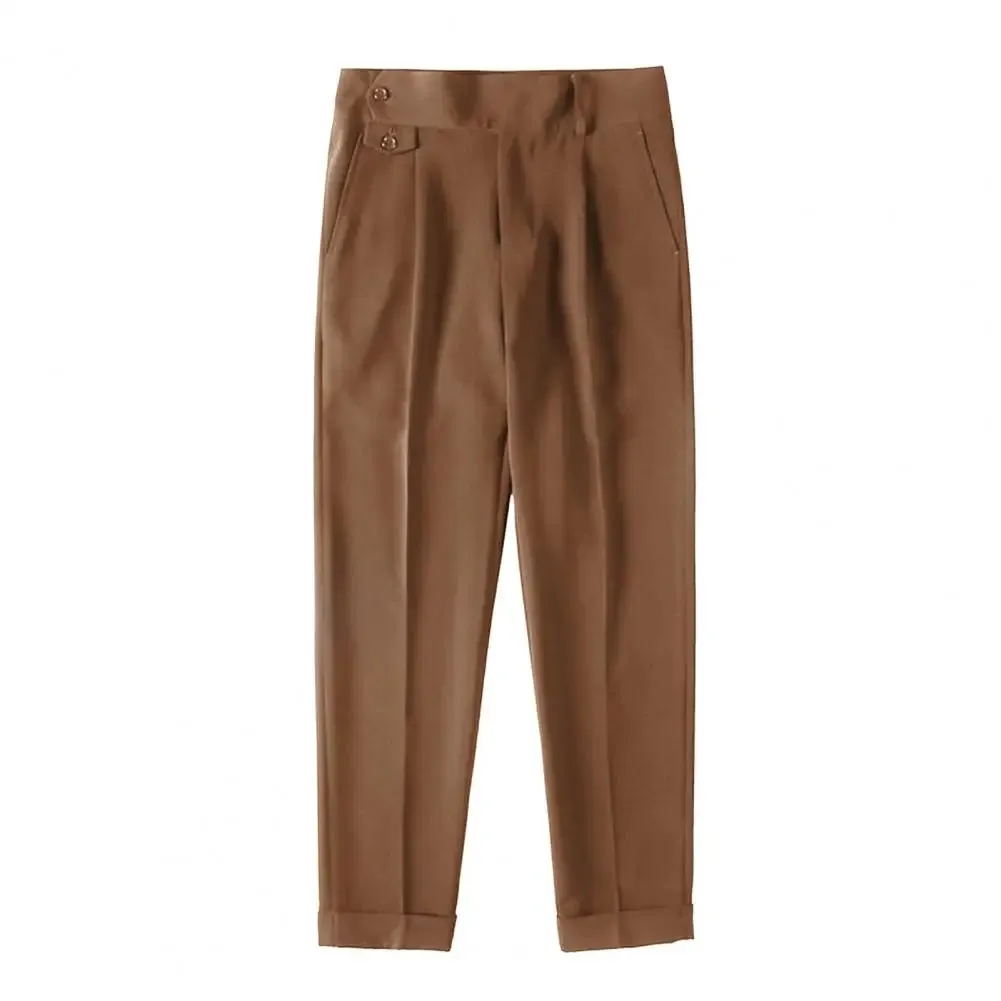 Trendy Business Pants Formal Dress Trousers Solid Color Slim-fitting Buttons Suit Trousers  Dressing
