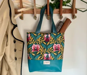 Tuesday Tote- Liberty Flowers Teal Straps