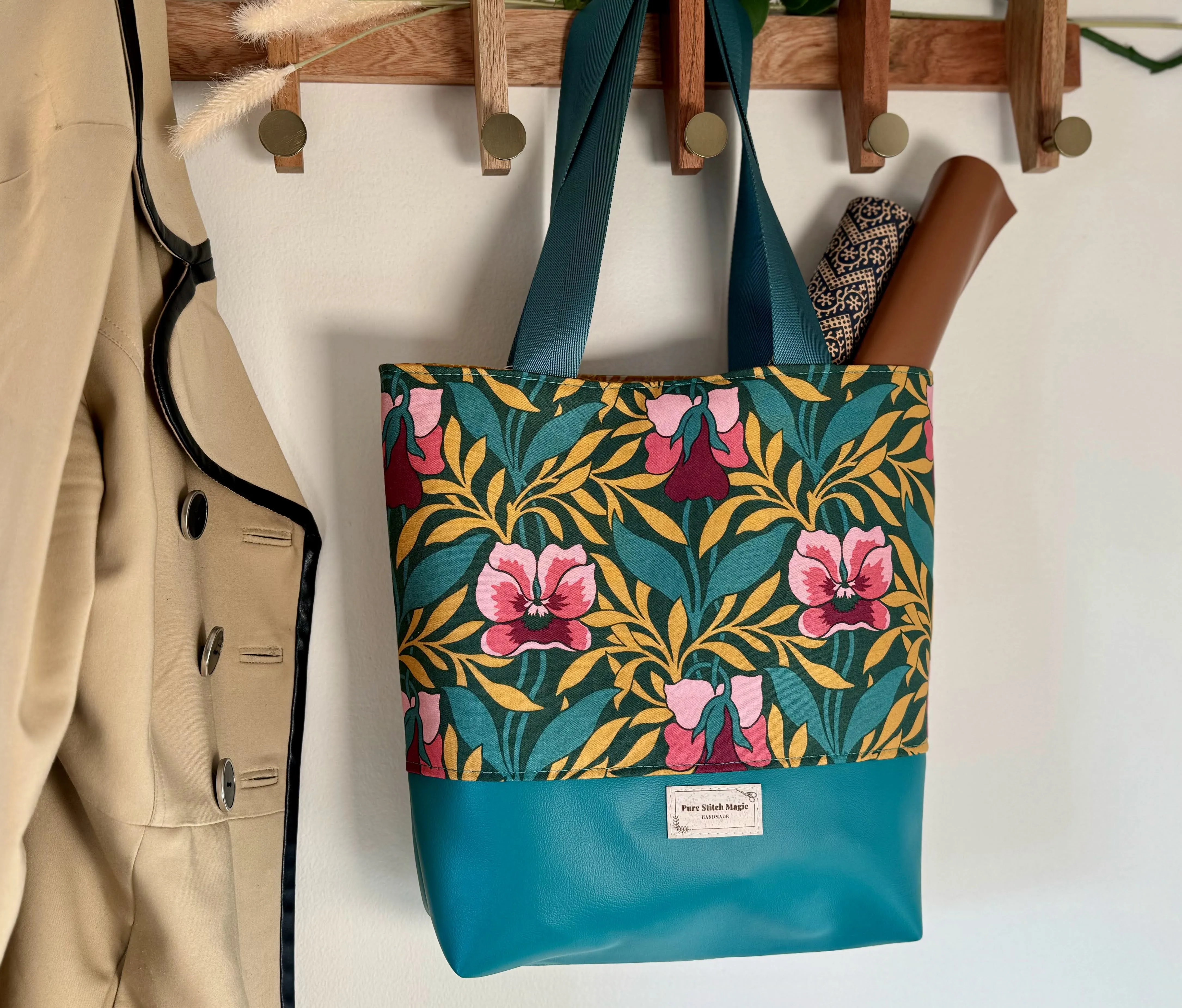 Tuesday Tote- Liberty Flowers Teal Straps