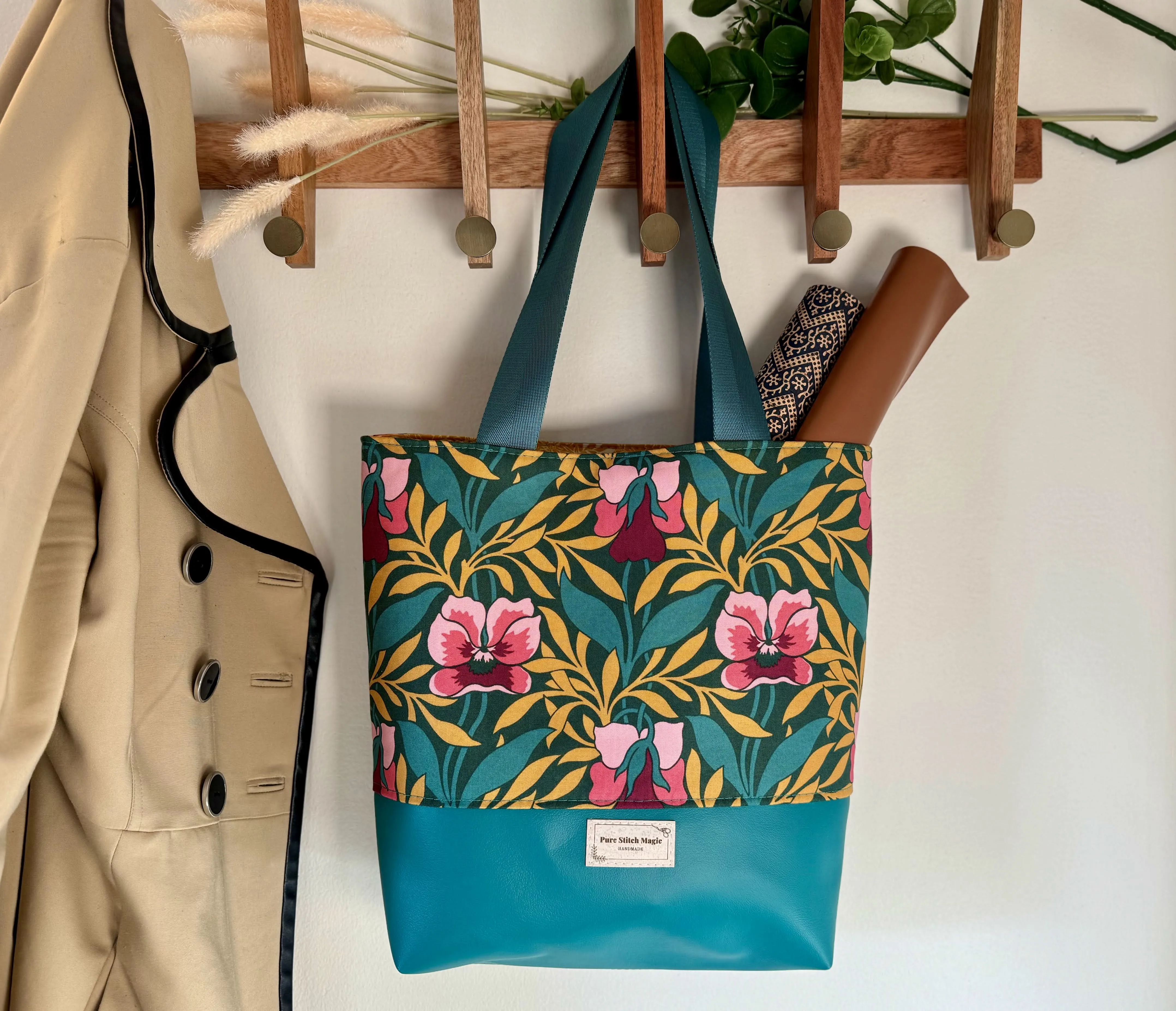 Tuesday Tote- Liberty Flowers Teal Straps