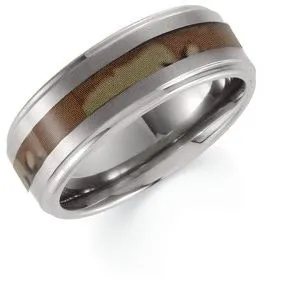 Tungsten 6 mm Ridged Band with Desert Camo Inlay Size 10
