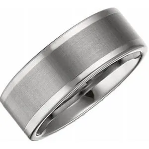 Tungsten 8 mm Flat Band with Satin Finish Center Size 9