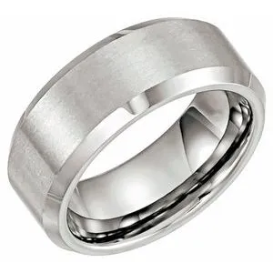 Tungsten 8 mm Satin & Beveled-Edge Band Size 12