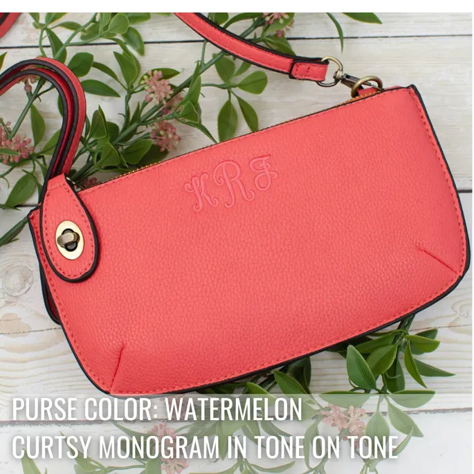 Twist Lock Crossbody Mini Clutch - Monogrammed Cross Body Wristlet - Jewel Tones