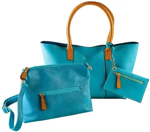 Ultra Soft 3 in 1 Faux Leather Teal Tote Set by Sofia Vitali! Includes all 3 bags! Handbag, over the shoulder & credit card zip pouch for exercise or shopping! Retails $8O 