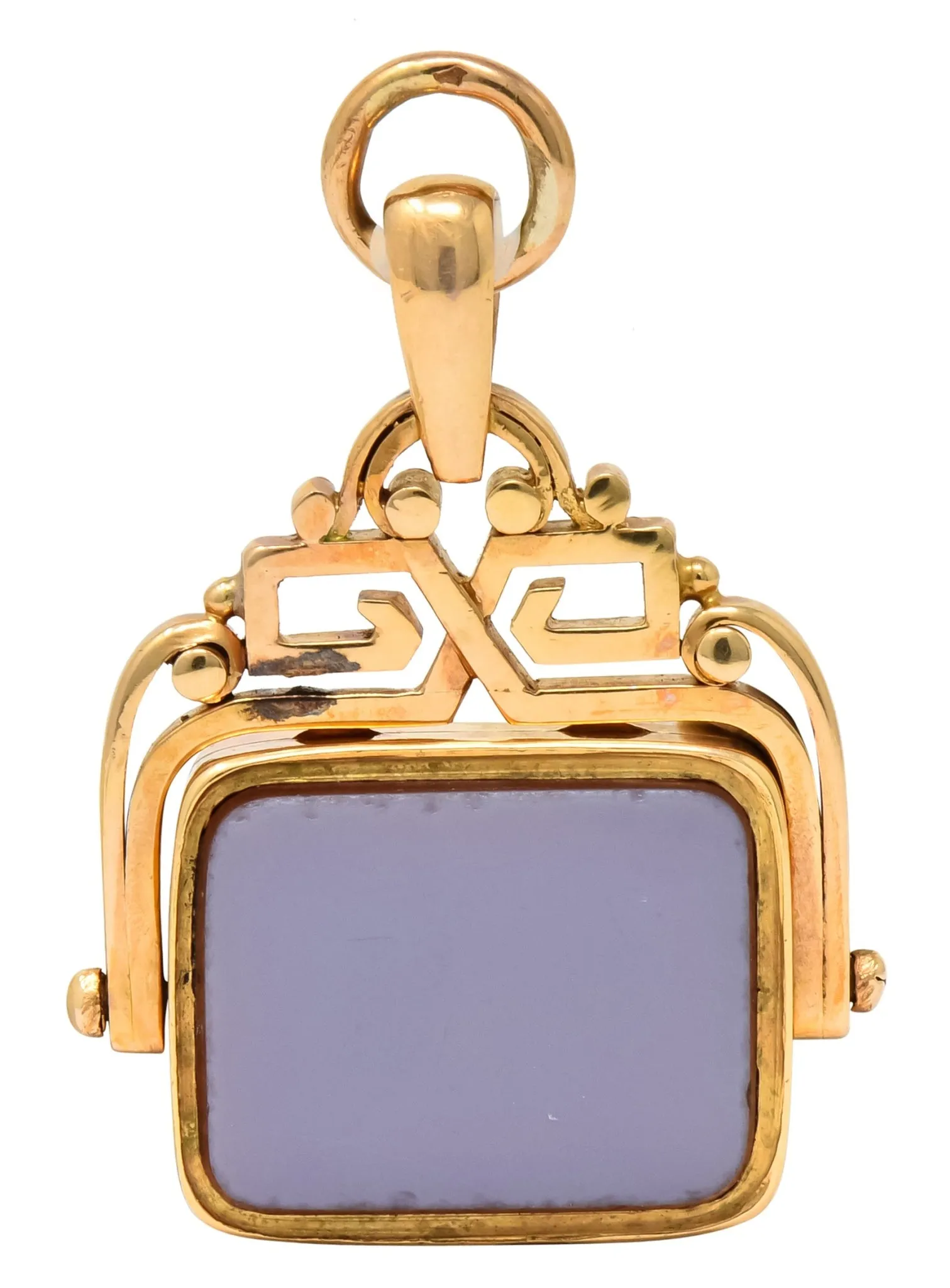 Unique 1870's French Victorian Agate Hardstone 14 Karat Gold Locket Fob Pendant